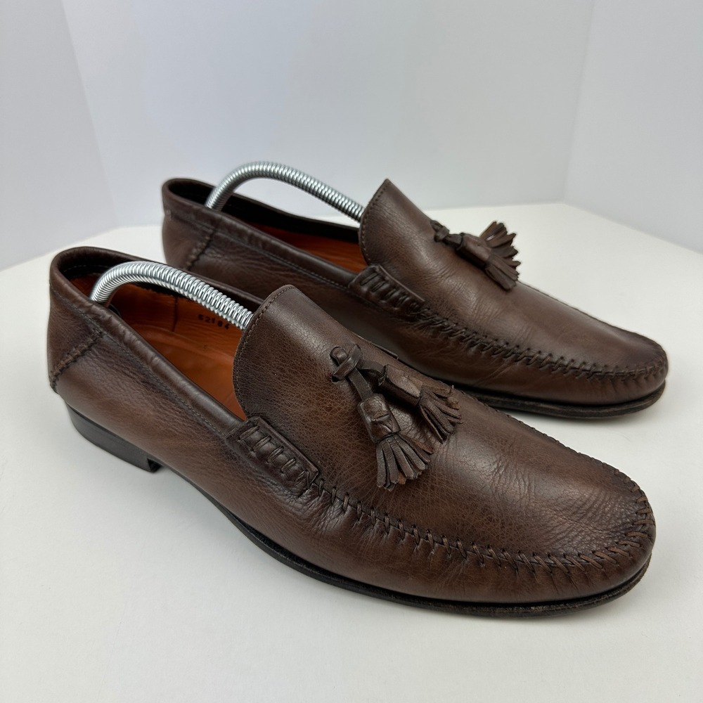 Santoni Mens Brown Leather Tassel Loafers Made in Italy Dress Shoes Size 10 D